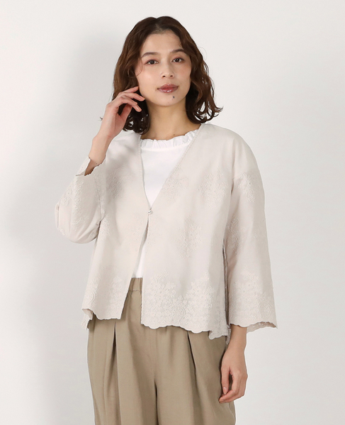 【LOURMARIN】Vネックレース羽織り 詳細画像 ライトグレー 1