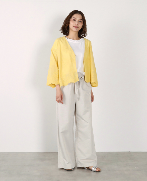 【LOURMARIN】Vネックレース羽織り 詳細画像 イエロー 2