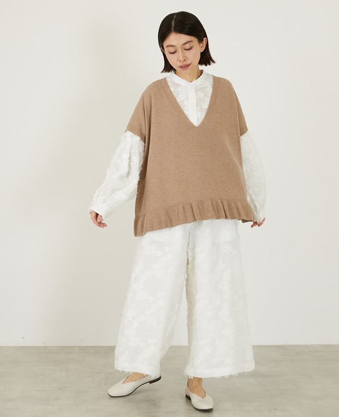 【LOURMARIN】フリンジジャガードキュロットパンツ 詳細画像 オフホワイト 8