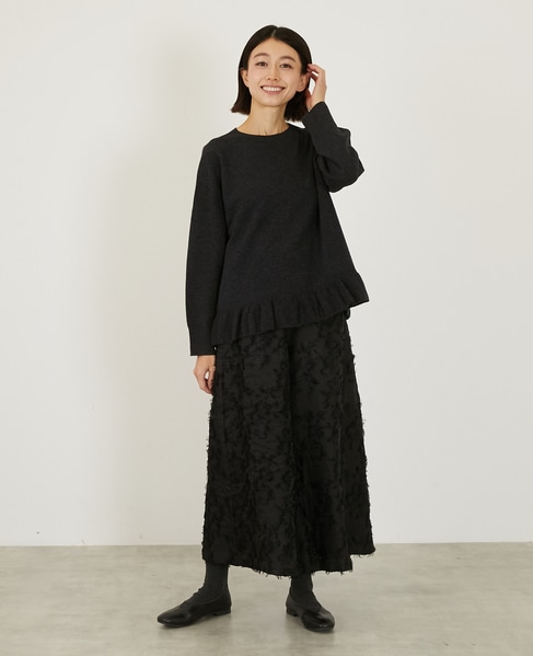 【LOURMARIN】フリンジジャガードキュロットパンツ 詳細画像 ブラック 2