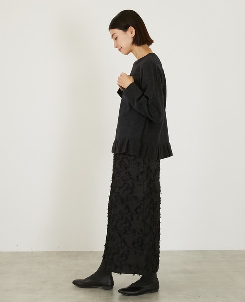 【LOURMARIN】フリンジジャガードキュロットパンツ 詳細画像 ブラック 4