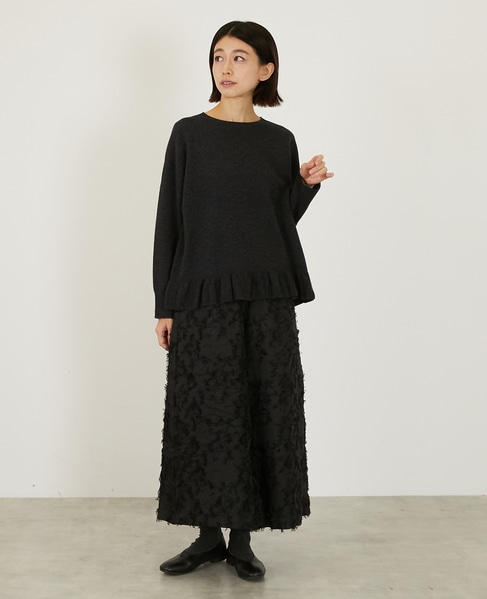 【LOURMARIN】フリンジジャガードキュロットパンツ 詳細画像 ブラック 9