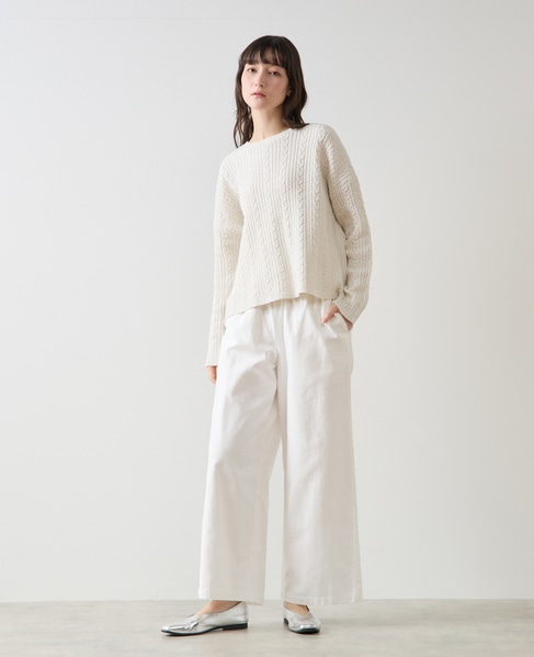 リボン付きイージーストレートパンツ 詳細画像 ホワイト 2