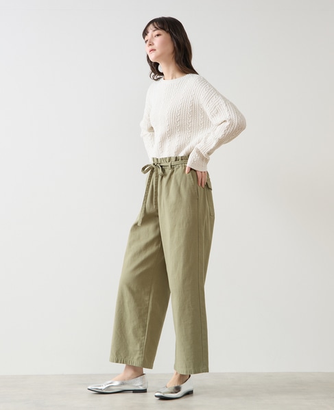 リボン付きイージーストレートパンツ 詳細画像 カーキ 3