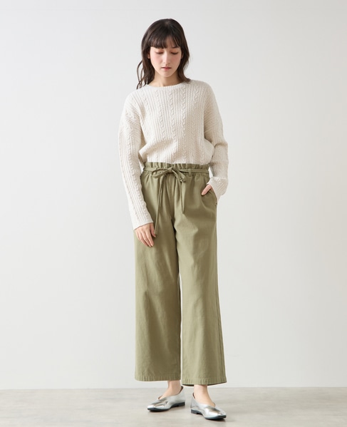 リボン付きイージーストレートパンツ 詳細画像 カーキ 8