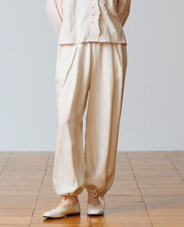 【LOURMARIN】レーヨン麻ギャザーバレルパンツ
