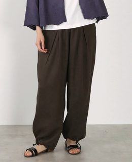 【LOURMARIN】レーヨン麻ギャザーバレルパンツ