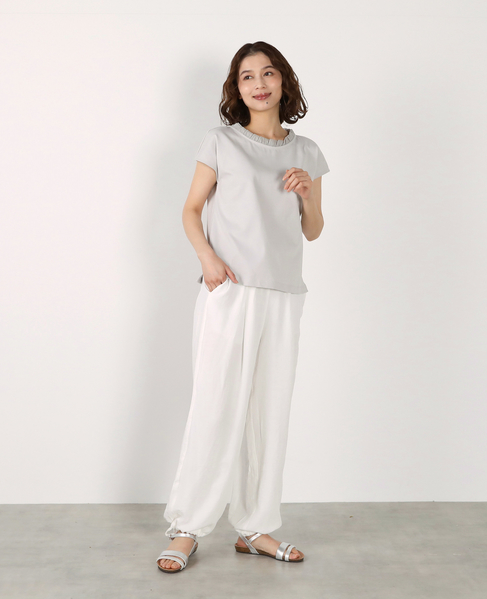 【LOURMARIN】レーヨン麻ギャザーバレルパンツ 詳細画像 ホワイト 11