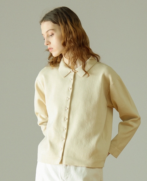 【LOURMARIN】衿付きパール釦ニットカーディガン 詳細画像 クリーム 1