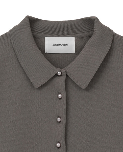 【LOURMARIN】衿付きパール釦ニットカーディガン 詳細画像 グレー 12