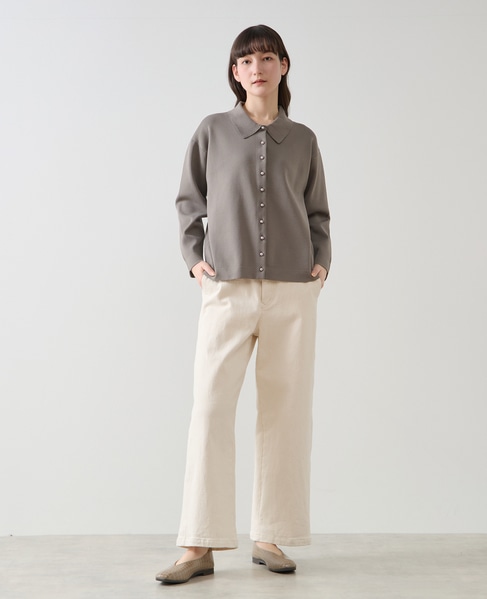 【LOURMARIN】衿付きパール釦ニットカーディガン 詳細画像 グレー 2