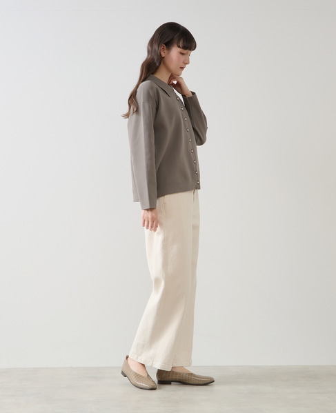 【LOURMARIN】衿付きパール釦ニットカーディガン 詳細画像 グレー 7