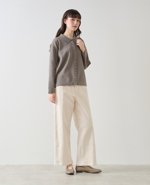 【LOURMARIN】衿付きパール釦ニットカーディガン 詳細画像 グレー 8