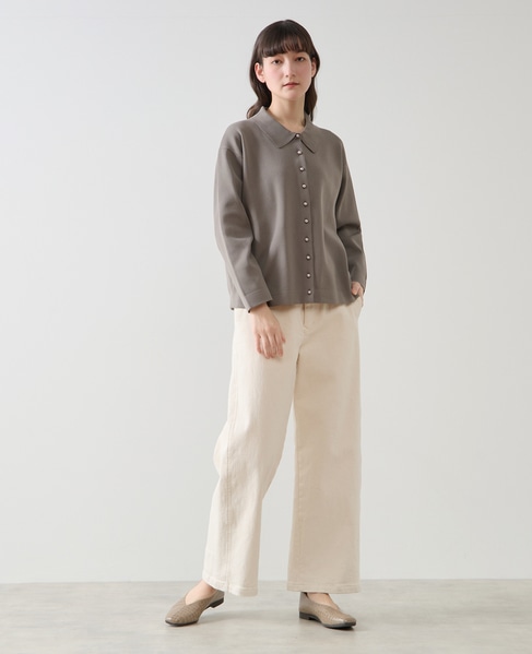 【LOURMARIN】衿付きパール釦ニットカーディガン 詳細画像 グレー 9