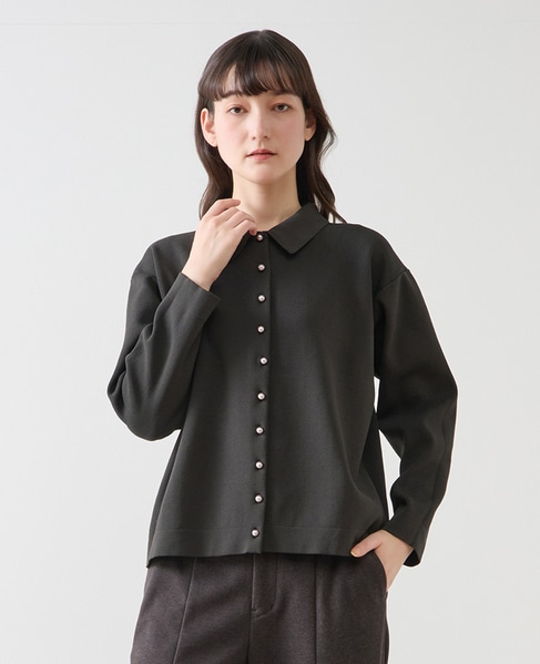 【LOURMARIN】衿付きパール釦ニットカーディガン 詳細画像 スミクロ 1