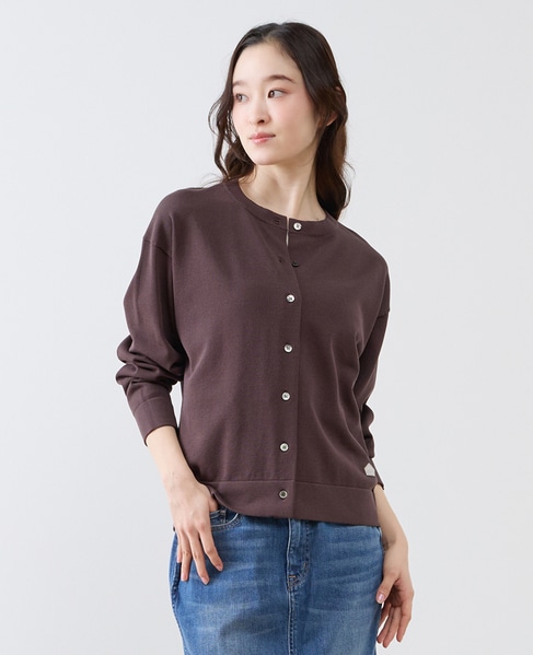 クルーネック長袖カーディガン 詳細画像 ダークブラウン 1