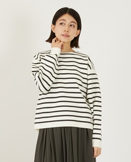 ボーダーボートネックニット
