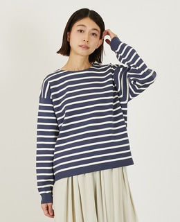 ボーダーボートネックニット