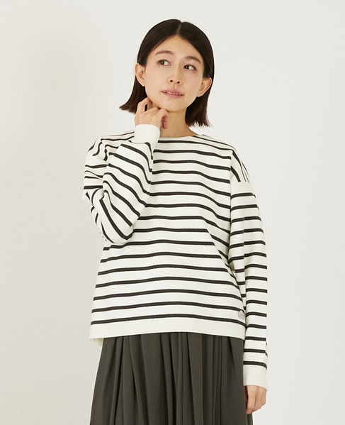 ボーダーボートネックニット 詳細画像 オフホワイト 1