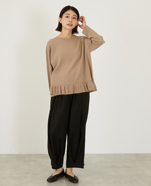 【LOURMARIN】裾フリルクルーネックニット 詳細画像 ベージュ 2