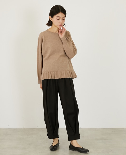 【LOURMARIN】裾フリルクルーネックニット 詳細画像 ベージュ 3