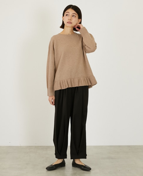 【LOURMARIN】裾フリルクルーネックニット 詳細画像 ベージュ 8