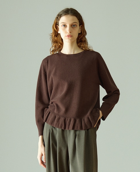【LOURMARIN】裾フリルクルーネックニット 詳細画像 ブラウン 1
