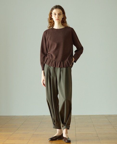 【LOURMARIN】裾フリルクルーネックニット 詳細画像 ブラウン 2