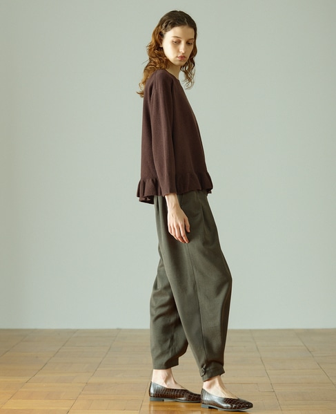 【LOURMARIN】裾フリルクルーネックニット 詳細画像 ブラウン 3