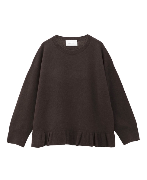 【LOURMARIN】裾フリルクルーネックニット 詳細画像 ブラウン 4