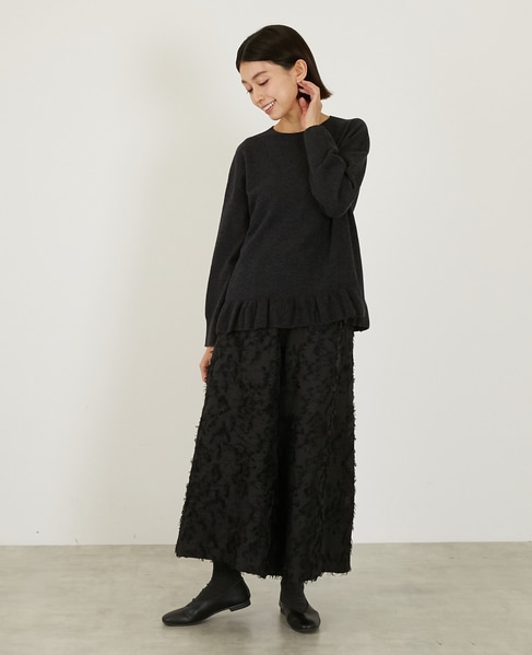 【LOURMARIN】裾フリルクルーネックニット 詳細画像 チャコールグレー 3