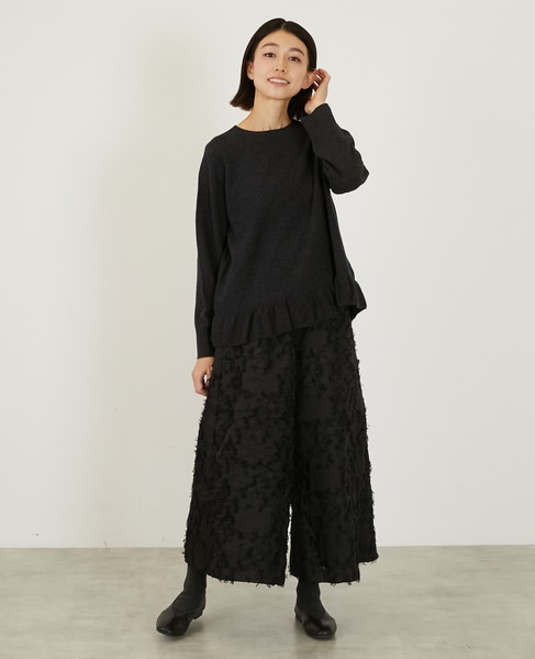 【LOURMARIN】裾フリルクルーネックニット 詳細画像 チャコールグレー 8