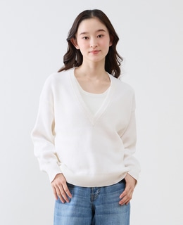 Vネック片畦プルオーバー