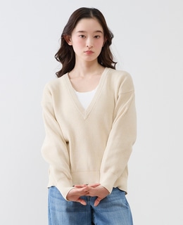Vネック片畦プルオーバー