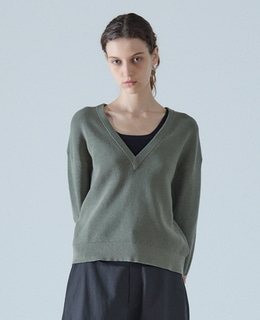 Vネック片畦プルオーバー