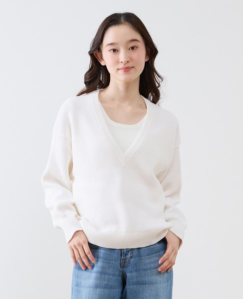 Vネック片畦プルオーバー 詳細画像 ホワイト 1