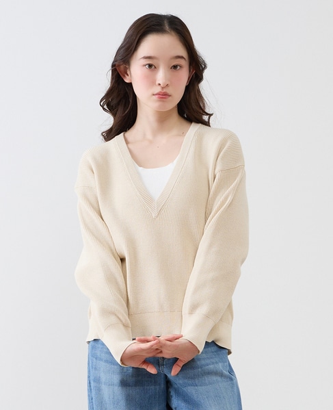 Vネック片畦プルオーバー 詳細画像 ライトベージュ 1