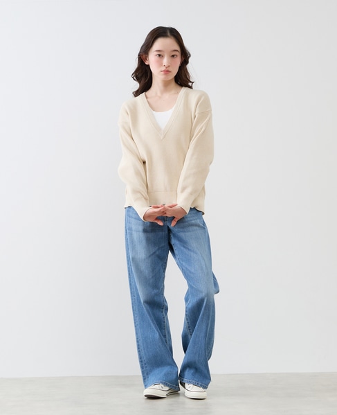 Vネック片畦プルオーバー 詳細画像 ライトベージュ 2