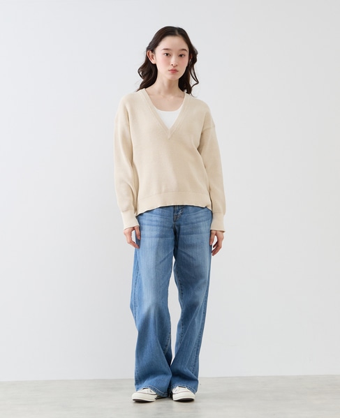 Vネック片畦プルオーバー 詳細画像 ライトベージュ 3
