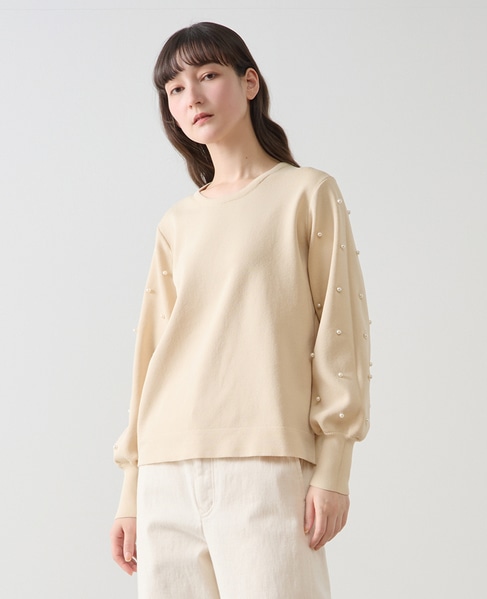 【LOURMARIN】袖パールニットプルオーバー 詳細画像 クリーム 1