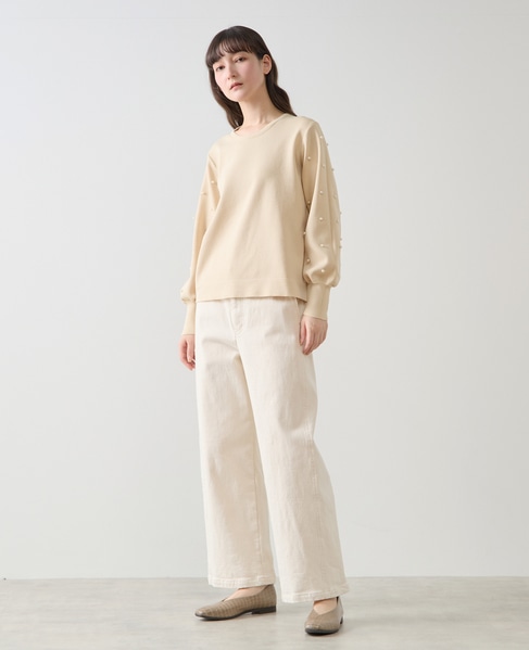 【LOURMARIN】袖パールニットプルオーバー 詳細画像 クリーム 2