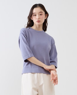 クルーネック5分袖ニットプルオーバー