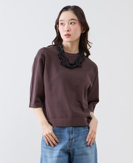 クルーネック5分袖ニットプルオーバー