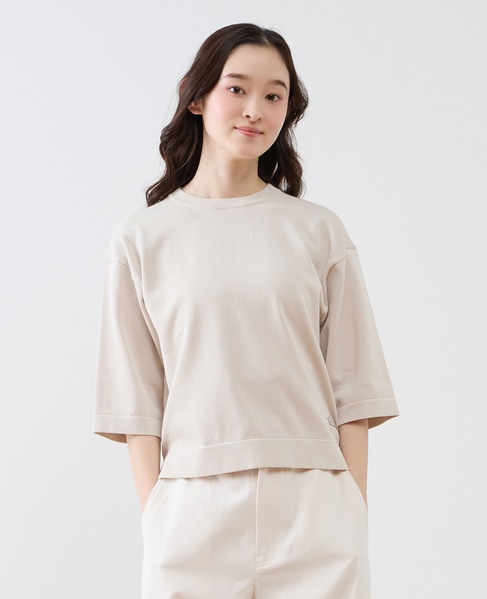 クルーネック5分袖ニットプルオーバー 詳細画像 ライトベージュ 1