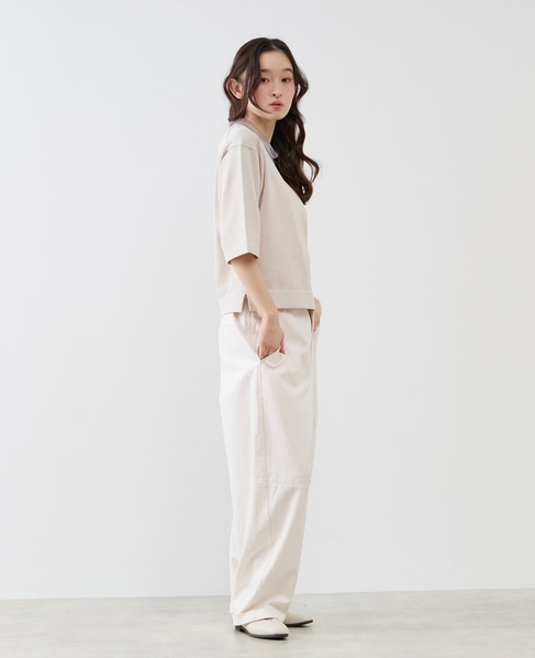 クルーネック5分袖ニットプルオーバー 詳細画像 ライトベージュ 11