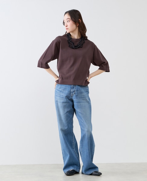 クルーネック5分袖ニットプルオーバー 詳細画像 ダークブラウン 11