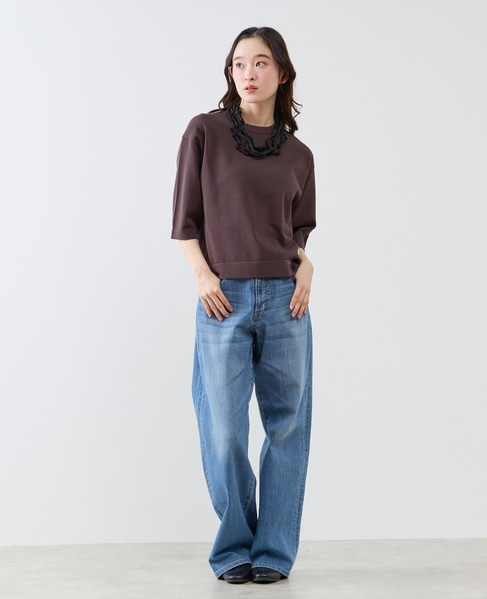 クルーネック5分袖ニットプルオーバー 詳細画像 ダークブラウン 2