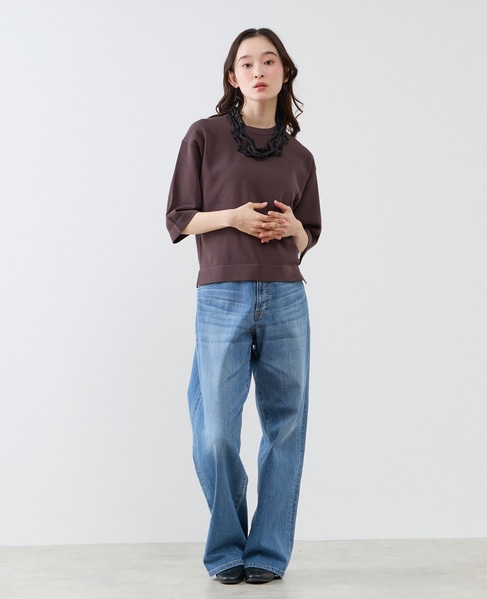 クルーネック5分袖ニットプルオーバー 詳細画像 ダークブラウン 3