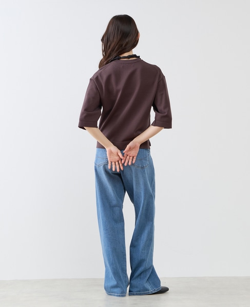 クルーネック5分袖ニットプルオーバー 詳細画像 ダークブラウン 7