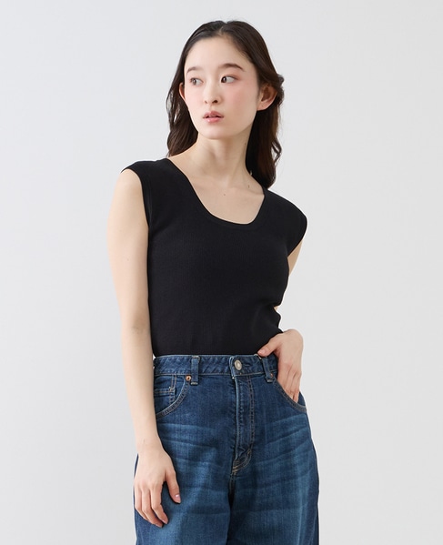 ハイゲージリブノースリーブプルオーバー 詳細画像 ブラック 1